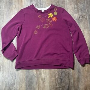Breckenridge Women's Burgundy Sweatshirt Pullover Leaf Embroidery Size M, Fall